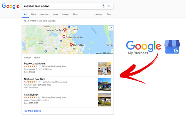 The Google My Business "3 pack" search results