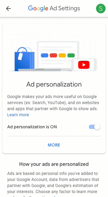 In your Google Ads settings, you can personalise your interests